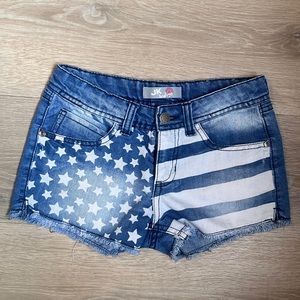 Jk Indigo Jean Shorts Stars Stripes Denim Cutoffs 4th of July Girls 10 adjustabl